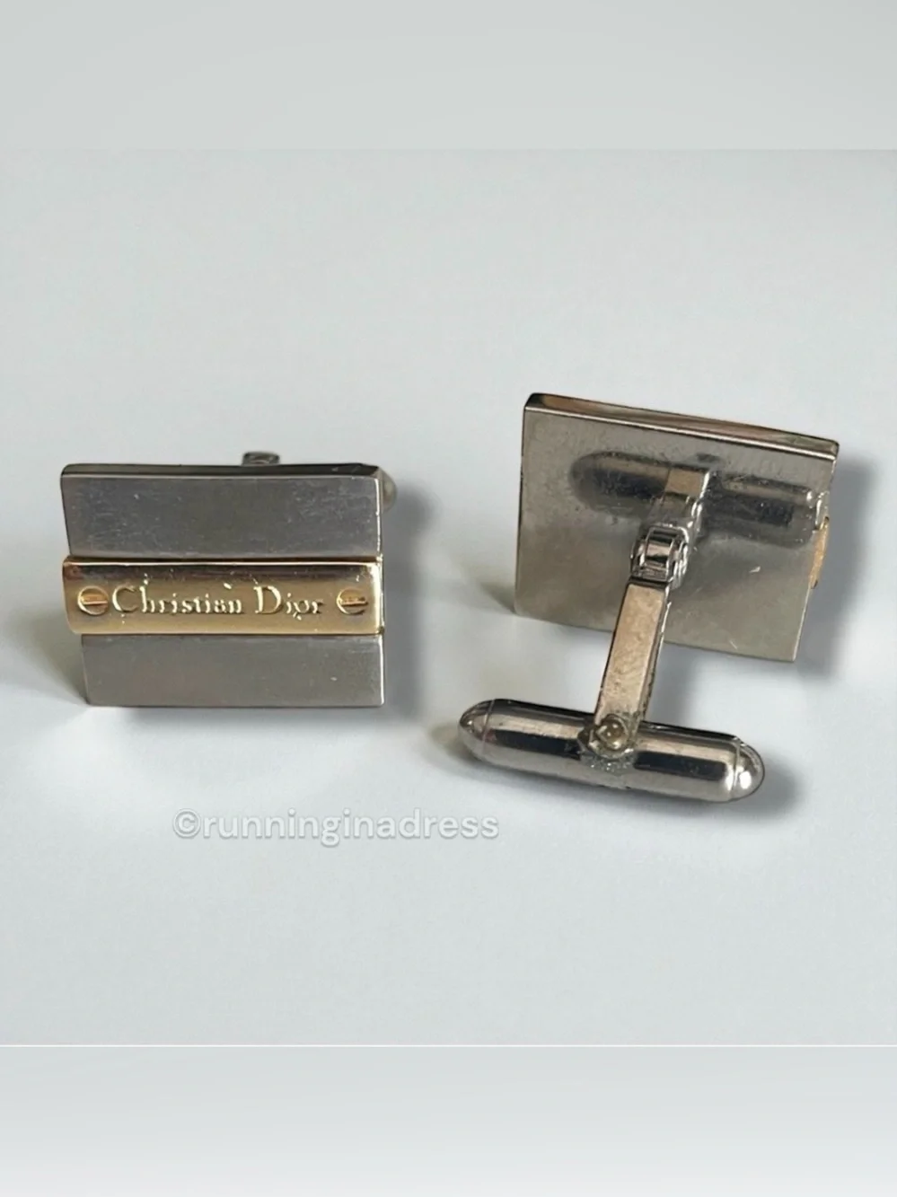 Vintage Christian Dior 1980s Two-Tone Palladium & Gold Plated Cufflinks